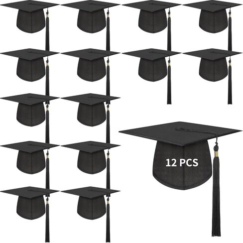 12/24 Pcs Adult Graduation Cap with Tassel Black Unisex Matte Adjustable Graduation Hat for Graduation Supplies in Kuwait