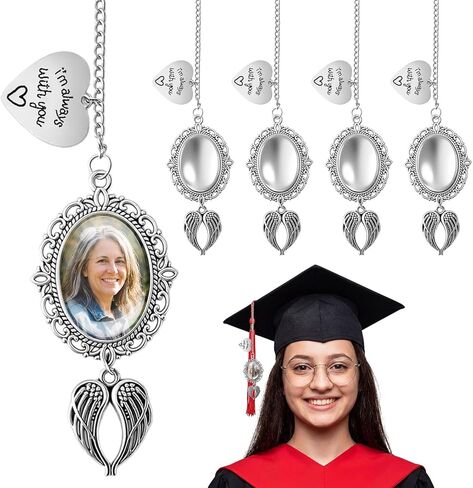 4 Pcs 2026 Graduation Tassel Photo Charms Graduation Memorial Tassel Charms with Wing I'm Always with You Memorial Charm Gifts for DIY Photo Chain Grad Caps Decorations in Kuwait