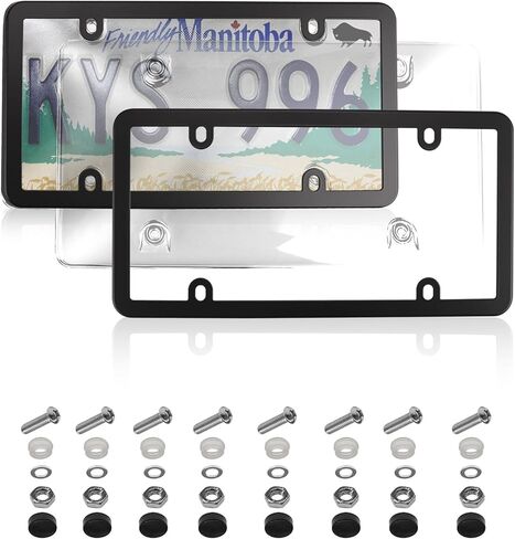 Stainless Steel License Plate Frames Silver Fit Standard US License Plate 4 Holes Rustproof License Plate Holders with Chrome Screw Caps, 2pcs in Saudi Arabia