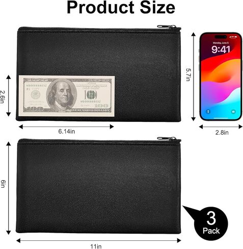 Chelmon 3 Pack Money Bags with Zipper - 11x6 Inch Cash Organizer Pouch for Daily Use & Travel, Durable Storage for Cash, Invoices, Cosmetics and Credit Cards in Kuwait