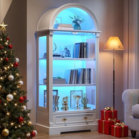 Dystler Lighted Display Cabinet with Glass Doors, 72" Tall Curio Cabinet - 4 Tier Display Case with Human Sensor Lights, Bookcase for Collectibles Toys Books, White in Kuwait