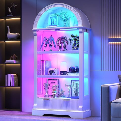 Dystler Lighted Display Cabinet with Glass Doors, 72" Tall Curio Cabinet - 4 Tier Display Case with Human Sensor Lights, Bookcase for Collectibles Toys Books, White in Kuwait