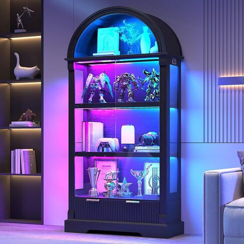 Dystler Lighted Display Cabinet with Glass Doors, 72" Tall Curio Cabinet - 4 Tier Display Case with Human Sensor Lights, Bookcase for Collectibles Toys Books, White in Kuwait