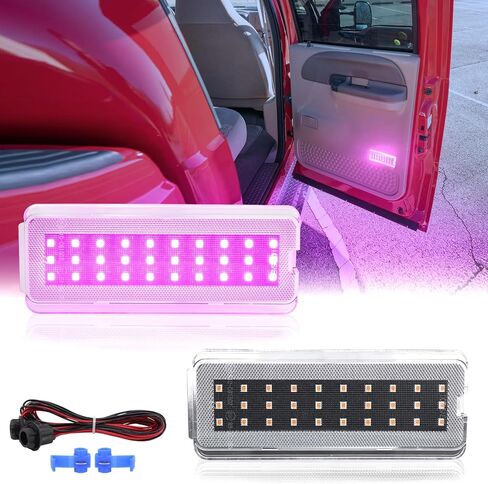 أضواء LED للوحة الباب الداخلية لـ 2000-2005 Ford Excursion 1999-2007 Ford F250 F350 F450 F550 Super Duty وردي أرجواني باب السيارة مصباح عاكس للترحيب مع حزام تمديد عدسة شفافة قطعتين in Kuwait