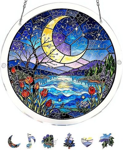Acrylic Puzzles Sun Catcher Window Hanging, 83 Pieces Green Hummingbird Sun Catcher for Women Men Mom Birthday Gift Home Decor, DIY Suns Catchers Kits for Adults, 7.87'' in Saudi Arabia