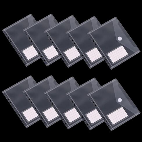 10 Pcs A5 Binder Pockets 5.5 x 8.5 Inches Mini Binder Pocket 7-Hole Binder Pocket Folders Mini Binder Dividers Clear Binder Folders Envelopes in Saudi Arabia