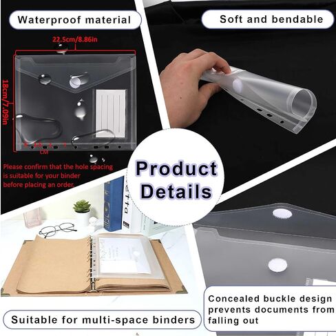 10 Pcs A5 Binder Pockets 5.5 x 8.5 Inches Mini Binder Pocket 7-Hole Binder Pocket Folders Mini Binder Dividers Clear Binder Folders Envelopes in Saudi Arabia