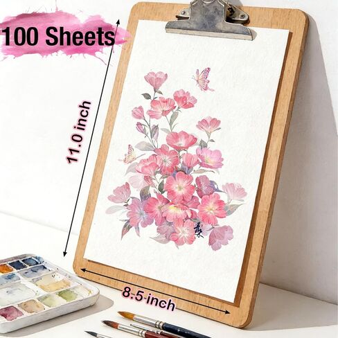 AOXFOXMAS 100 Sheets Watercolor Paper Bulk 8.5x11 Inch, 105LB/230GSM Cold Press Acid-Free Heavyweight Art Paper for Students & Beginners, Painting, Printing, Scanning & Crafting in Kuwait