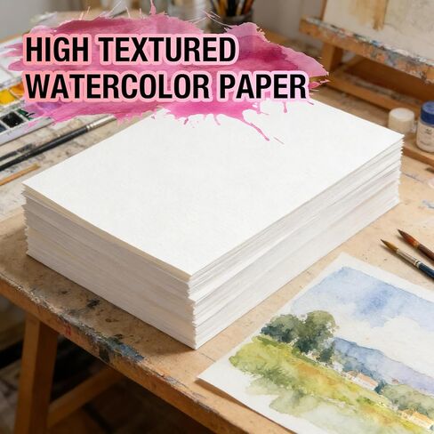 AOXFOXMAS 100 Sheets Watercolor Paper Bulk 8.5x11 Inch, 105LB/230GSM Cold Press Acid-Free Heavyweight Art Paper for Students & Beginners, Painting, Printing, Scanning & Crafting in Kuwait