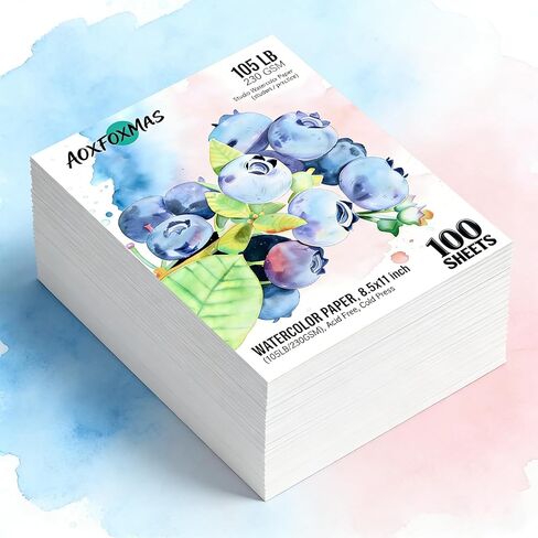 AOXFOXMAS 100 Sheets Watercolor Paper Bulk 8.5x11 Inch, 105LB/230GSM Cold Press Acid-Free Heavyweight Art Paper for Students & Beginners, Painting, Printing, Scanning & Crafting in Kuwait