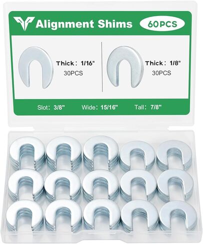 Auto Body Fender Alignment shims 60Pcs C-Type - Camber Caster Adjustment 1/16 1/8 Inch 3/8 1/2 Slot Steel shims for Control Arm Suspension Professional Shop Kit in Saudi Arabia
