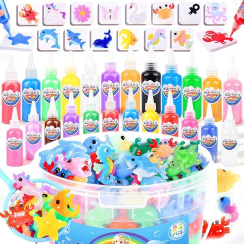 Magic Water Elf Toy Kit for Kids – Aqua Fairy Water Gel Kit with 24 Colors Magic Gel & 20 Molds, DIY Squishy Maker Craft Set, Create Your Own Water Pets, Sensory Play Gift for Boys Girls Ages 3+ in Kuwait