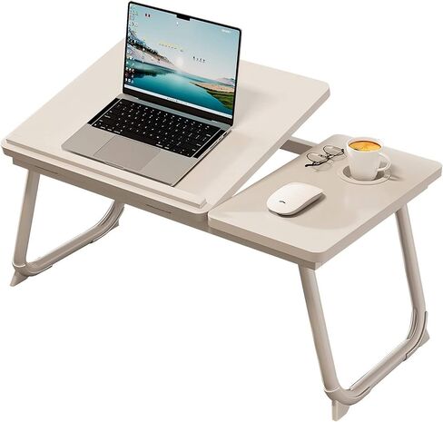 Foldable Laptop Desk for Bed, 21.6" Split Desktop Adjustable Lap Desk for Adults, 5 Tilt Angles Ergonomic Laptop Table with Cup Holder, No Assembly Portable Bed Desk for Couch, Office, Travel (Brown) in Kuwait