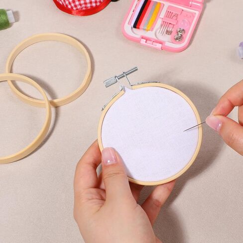 3 Inch Embroidery Hoop, 2 Pieces Small Embroidery Hoops Bamboo Round Cross Stitch Hoop Ring Adjustable Circle Embroidery Frame for Embroidery Art Craft Handy Sewing in Kuwait