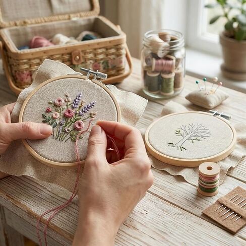 3 Inch Embroidery Hoop, 2 Pieces Small Embroidery Hoops Bamboo Round Cross Stitch Hoop Ring Adjustable Circle Embroidery Frame for Embroidery Art Craft Handy Sewing in Kuwait