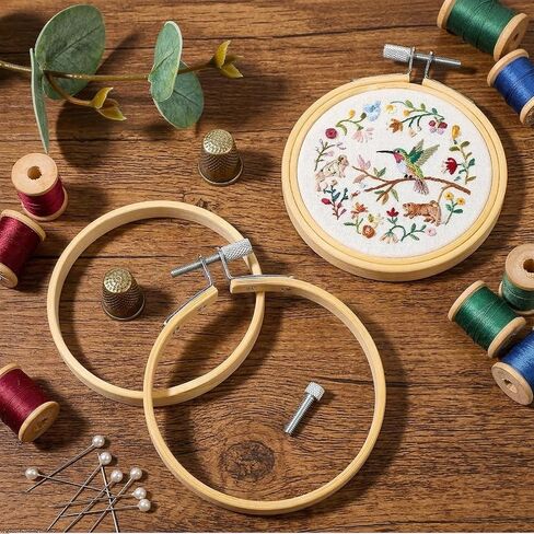 3 Inch Embroidery Hoop, 2 Pieces Small Embroidery Hoops Bamboo Round Cross Stitch Hoop Ring Adjustable Circle Embroidery Frame for Embroidery Art Craft Handy Sewing in Kuwait