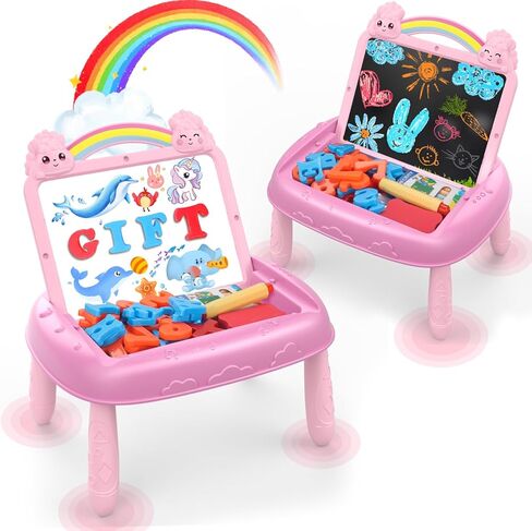 MAYESAR Magnetic Drawing Board for Toddlers 1-3, Double-Sided Toddler Art Easel with Magnetic Letters and Numbers, Chalkboard Learning Toy Gift for 1-3 Year Old Girls, Pink in Kuwait