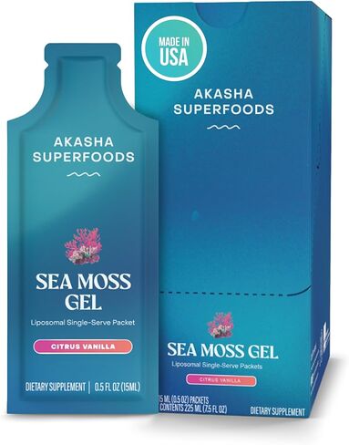Akasha Superfoods Organic Irish Sea Moss Gel - 30x15ml Sachets I Liposomal Seamoss, On-The-Go Raw Vitamins for Digestion, Immunity, Healthy Skin & Hair, Maximized Nutrient Absorption, Vegan Supplement in Saudi Arabia