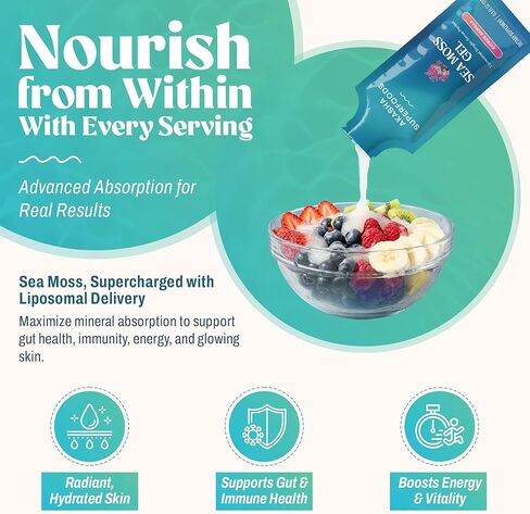 Akasha Superfoods Organic Irish Sea Moss Gel - 30x15ml Sachets I Liposomal Seamoss, On-The-Go Raw Vitamins for Digestion, Immunity, Healthy Skin & Hair, Maximized Nutrient Absorption, Vegan Supplement in Saudi Arabia