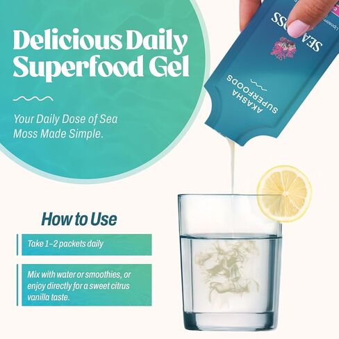 Akasha Superfoods Organic Irish Sea Moss Gel - 30x15ml Sachets I Liposomal Seamoss, On-The-Go Raw Vitamins for Digestion, Immunity, Healthy Skin & Hair, Maximized Nutrient Absorption, Vegan Supplement in Saudi Arabia