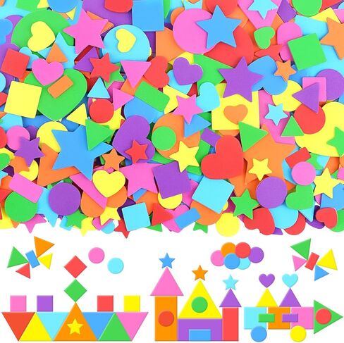 1620Pcs Foam Stickers Foam Shape Stickers Colorful Self Adhesive,8 Colors Heart Star Circle Sticker for DIY Crafts Foam Geometric Stickers for Scrapbooking Art Project Reward Home Party Decor in Kuwait