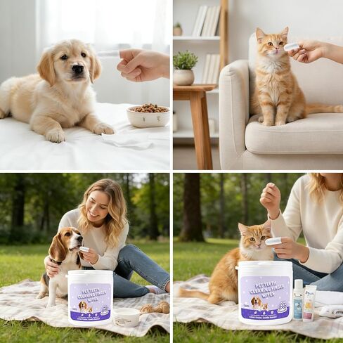 Cats Dogs Dental Care Finger Wipes - 50 PCS Tooth Brushing Kit Dental Wipes for Cats - Teeth Cleaning Finger Wipes for Dog & Cats - Reduces Plaque & Freshens Breath (CY_TeethWipes) in Saudi Arabia