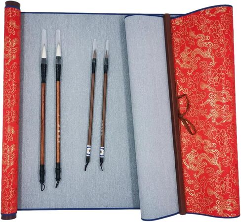 5 Items Reusable Water Writing Cloth with 4 Brush Pens, Magic Water Writing Paper Set for Calligraphy/Writing/Paint, No ink need Practice Cloth for Beginners (Red) in Saudi Arabia