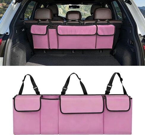 Car Trunk Organizer, Waterproof Backseat Hanging Large Storage with Adjustable Straps, Collapsible Cargo Bag with 4 Pockets, Car Interior Accessories for Truck, SUV, MPV (Black) in Kuwait