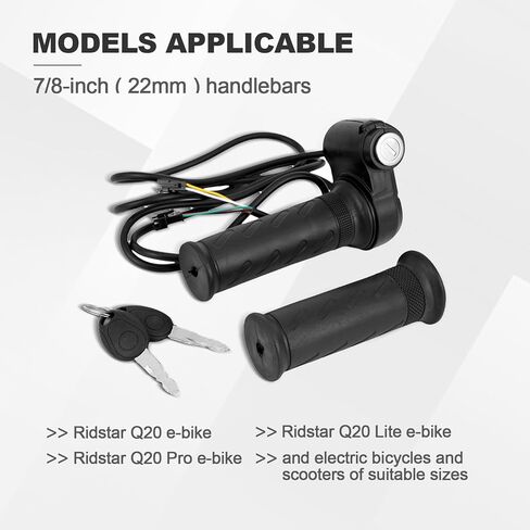 Ebike Full Twist Throttle Grip with 2 Keys Compatible with Ridstar Q20/Q20 Pro Lite E-Bike,3-Pin Electric Bike Throttle Waterproof Smooth Acceleration Control in Kuwait