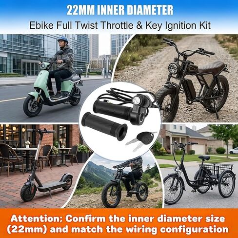 Ebike Full Twist Throttle Grip with 2 Keys Compatible with Ridstar Q20/Q20 Pro Lite E-Bike,3-Pin Electric Bike Throttle Waterproof Smooth Acceleration Control in Kuwait