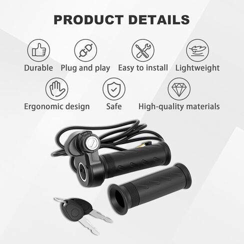 Ebike Full Twist Throttle Grip with 2 Keys Compatible with Ridstar Q20/Q20 Pro Lite E-Bike,3-Pin Electric Bike Throttle Waterproof Smooth Acceleration Control in Kuwait