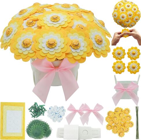 BAZIMA DIY Felt Flower Art Craft Kit,Smiling Sun Bouquet Making Kit, Floral Gifts,Beginner Craft Kit, Arrange Pre-Cut Felt Flowers, Ideas for Art Project Activity,24 Felt Flowers. in Kuwait