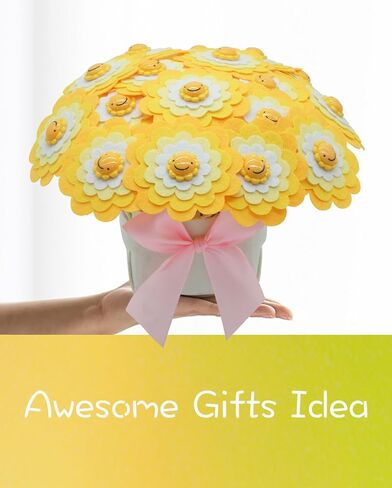 BAZIMA DIY Felt Flower Art Craft Kit,Smiling Sun Bouquet Making Kit, Floral Gifts,Beginner Craft Kit, Arrange Pre-Cut Felt Flowers, Ideas for Art Project Activity,24 Felt Flowers. in Kuwait