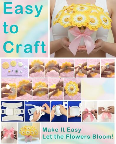 BAZIMA DIY Felt Flower Art Craft Kit,Smiling Sun Bouquet Making Kit, Floral Gifts,Beginner Craft Kit, Arrange Pre-Cut Felt Flowers, Ideas for Art Project Activity,24 Felt Flowers. in Kuwait