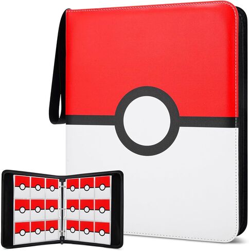 Card Binder 9 Pocket, 900 Pockets Extra Large Trading Card Binder with Zipper, PU Leather Waterproof Card Album Holder, 3-Ring Collectible Card Book for TCG, MTG, Game Cards，Red & White in Kuwait