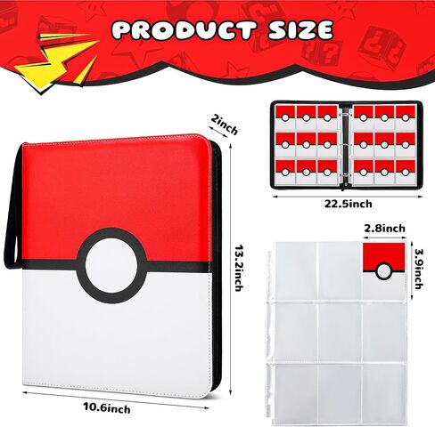 Card Binder 9 Pocket, 900 Pockets Extra Large Trading Card Binder with Zipper, PU Leather Waterproof Card Album Holder, 3-Ring Collectible Card Book for TCG, MTG, Game Cards，Red & White in Kuwait