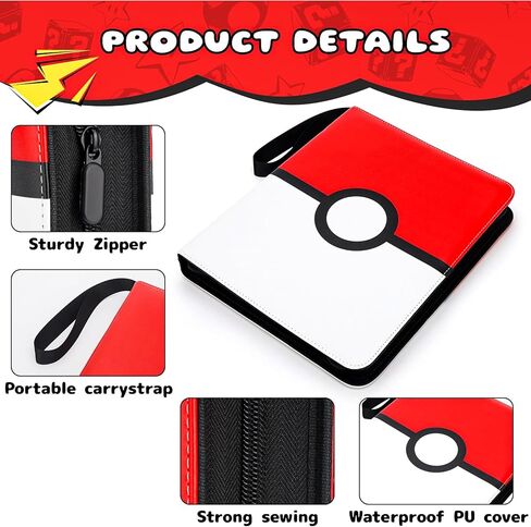Card Binder 9 Pocket, 900 Pockets Extra Large Trading Card Binder with Zipper, PU Leather Waterproof Card Album Holder, 3-Ring Collectible Card Book for TCG, MTG, Game Cards，Red & White in Kuwait