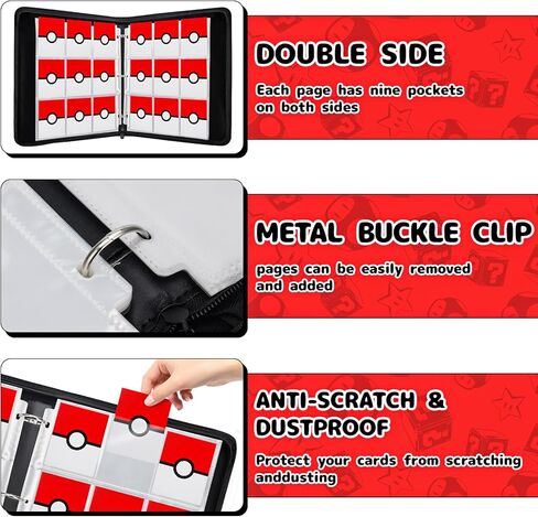 Card Binder 9 Pocket, 900 Pockets Extra Large Trading Card Binder with Zipper, PU Leather Waterproof Card Album Holder, 3-Ring Collectible Card Book for TCG, MTG, Game Cards，Red & White in Kuwait