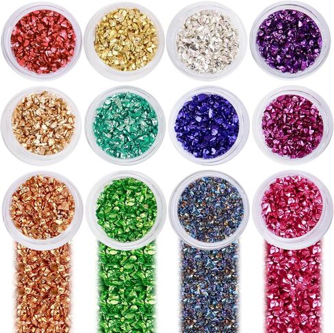 Irregular Nail Chunky Glitter Set 12 Colors Small Crushed Glass for Resin Art Sparkly Crystal Glitter Chips for Nail Arts Crafts DIY Epoxy Resin Jewelry Making in Kuwait