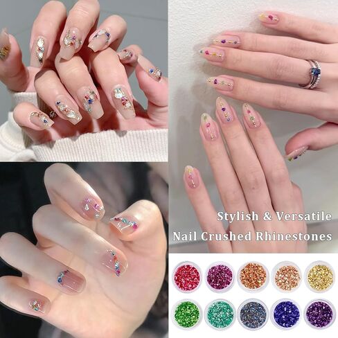 Irregular Nail Chunky Glitter Set 12 Colors Small Crushed Glass for Resin Art Sparkly Crystal Glitter Chips for Nail Arts Crafts DIY Epoxy Resin Jewelry Making in Kuwait