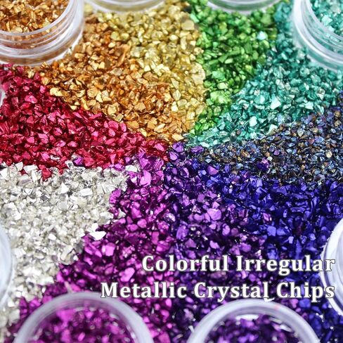 Irregular Nail Chunky Glitter Set 12 Colors Small Crushed Glass for Resin Art Sparkly Crystal Glitter Chips for Nail Arts Crafts DIY Epoxy Resin Jewelry Making in Kuwait