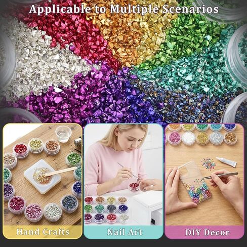 Irregular Nail Chunky Glitter Set 12 Colors Small Crushed Glass for Resin Art Sparkly Crystal Glitter Chips for Nail Arts Crafts DIY Epoxy Resin Jewelry Making in Kuwait