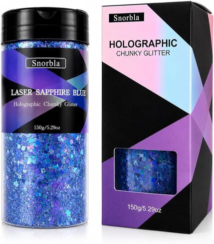 Blue Glitter, 150G/5.29OZ Holographic Chunky Glitter for Craft, Face Hair Body Nail, Iridescent Sequin,DIY Decorations (Laser Sapphire Blue) in Kuwait
