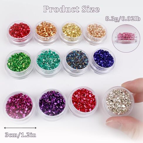 Irregular Nail Chunky Glitter Set 12 Colors Small Crushed Glass for Resin Art Sparkly Crystal Glitter Chips for Nail Arts Crafts DIY Epoxy Resin Jewelry Making in Kuwait