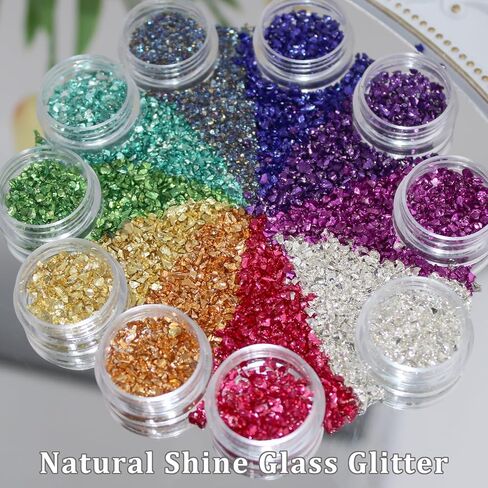 Irregular Nail Chunky Glitter Set 12 Colors Small Crushed Glass for Resin Art Sparkly Crystal Glitter Chips for Nail Arts Crafts DIY Epoxy Resin Jewelry Making in Kuwait