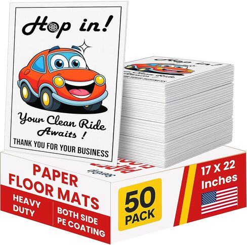 50 Paper Floor Mats for Cars - Waterproof Disposable Car Floor Mats, Car Detailing Supplies,Tapetes para Carro, Automotive Auto Detailing, Carpet Protector,Resists Water,Oil, Snow & Dirt (17 X 22 in) in Kuwait
