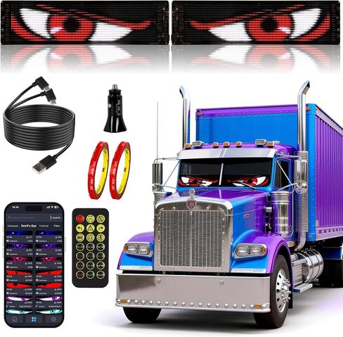 Devil Eyes Light for Cars 2PCS, 23.6''x4.73'' Dual LED Eyes Customizable for Car Windshield, Programmable Patterns, App/Remote Control, 5V USB Powered, Windshield Eyes Animated for Cars Trucks SUVs in Kuwait