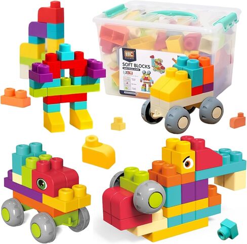 73 PCS Soft Building Blocks for Toddler 18M+, Big Stacking Blocks for Kids, STEM Educational Building Toys Set with Storage Box, Ideal for Early Learning and Hands-On Play in Kuwait