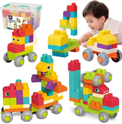 73 PCS Soft Building Blocks for Toddler 18M+, Big Stacking Blocks for Kids, STEM Educational Building Toys Set with Storage Box, Ideal for Early Learning and Hands-On Play in Saudi Arabia