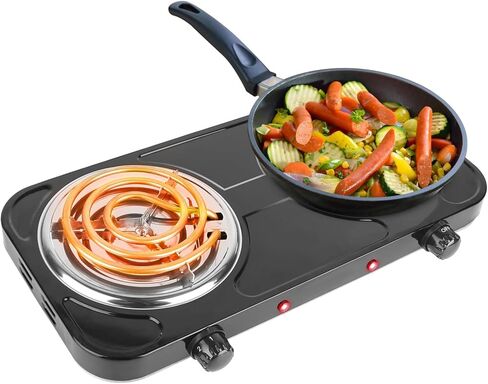2000W Electric Double Burner Coil Stove-Portable Hot Plate Electric for Cooking, Countertop RV Hotplate with Non-Slip Rubber Feet and 5 Temperature Adjustments in Saudi Arabia